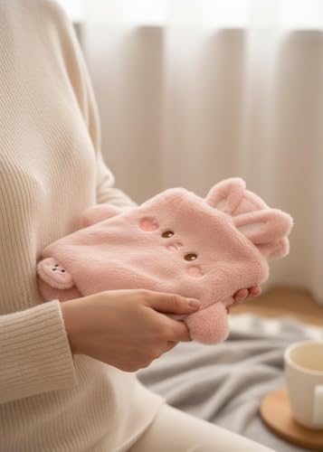 Image of Hot Water Bottle with Cover 2000ml | Hot Water Bags for Pain Relief,Period Cramps | Leakproof Safe and Durable Recyclable Hot Water Bottle Winter for Women,Men (2 Liters,Pink Rabbit)