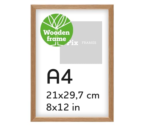 Pix FRAMES Marco Foto 21x29,7 cm (A4) - Marco Cartel Madera - Marco para Colocar y Colgar – Elegante Marco Moderno - Roble
