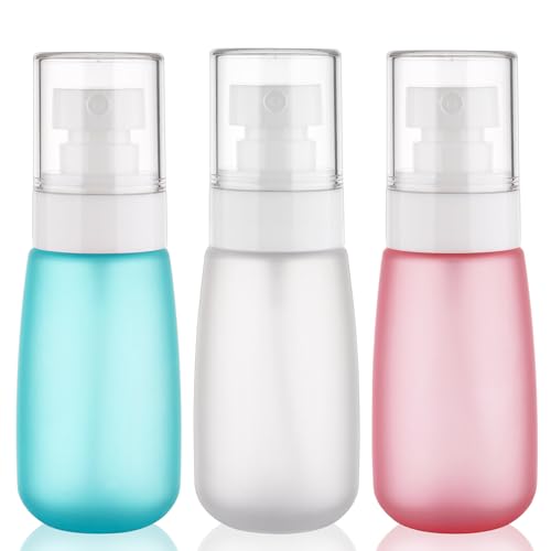 Travel Spray Bottle 2oz /60ml-3 Pack Plastic Mini Makeup Setting Refillable Fine Mist Spray Bottles TSA Approved Leak Proof Small Travel Bottle Containers for Water, Perfume, Face & Hair Mist (3Color)