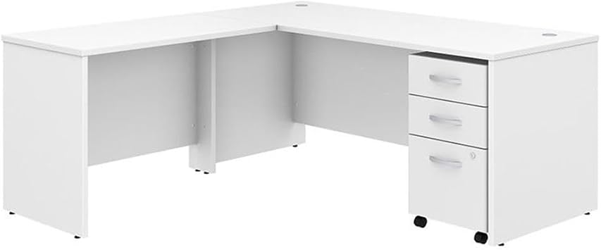 Studio C 72W x 30D L Shaped Desk with Mobile File Cabinet and 42W Return in White