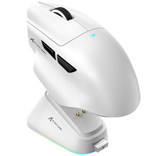 ATTACK SHARK V6 65g Superlight Mouse with Magnetic Charging Dock PixArt PAW3311 Gaming Sensor 25000 DPI 500 mAh Battery BT/Wireless/Wired Ergonomic Mice with Thumb Rest for Win11/Xbox/PS/Mac