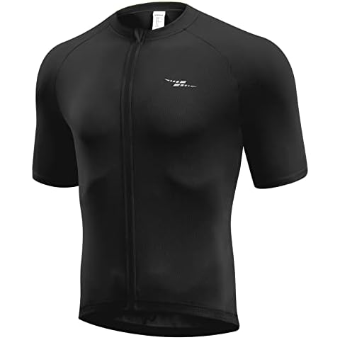 Przewalski Men's Cycling Jersey Bike Short Sleeve Full Zipper Bicycle Biking Shirts with 3 Rear Pockets Breathable Black Cover