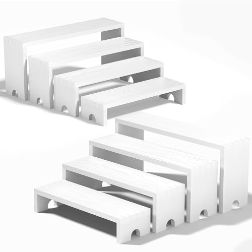 2 Set White Wood Tiered Riser Display Stands for...