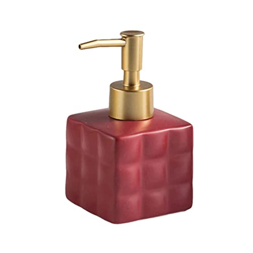 VNABO Dispensador de jabón recargable de cerámica con bomba de abdominales, dispensador de loción de rejilla cuadrada en relieve, dispensador manual de jabón de 7.4 onzas para loción de jabón de manos