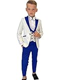SAROULU Boys Formal Suit Wedding Tuxedo 3 Pieces Floral Jacket Pants Vest Kids Party Blazer Royal 10T