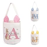 Personalized Easter Basket with Custom Name & Initials - Large Bunny Easter Bucket Empty for Carrying Party Favors (Style 1)