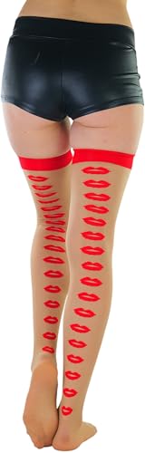 Image of ToBeInStyle Women's Cute Romantic Love Heart Print Thigh High Stockings