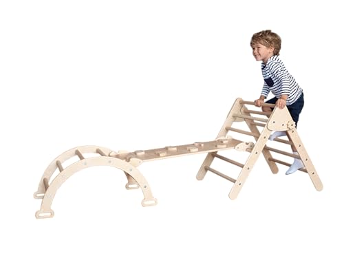 Image of Wood And Hearts 3 in 1 Triangle Set, Montessori Baby Climbing Set - Triangle Gym - Toddler Jungle Gym - Climbing Toys for Toddlers 1-3 Inside