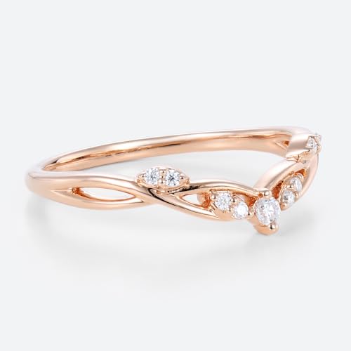 Curved Wedding Band for Women Vintage Stacking Rings Moissanite Wedding Ring Band 925 Sterling Silver 10K 14K 18K Solid Gold (D Color VVS1 Clarity)3