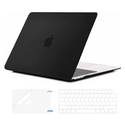 Image of EooCoo Case Compatible for MacBook Air 13.3 inch M1 2021-2018 Release,A2337 A2179 A1932 with Retina Display Touch ID,M1 Air 13 Plastic Hard Shell Cover&TPU Keyboard Skin&Screen Protector - Matte Black
