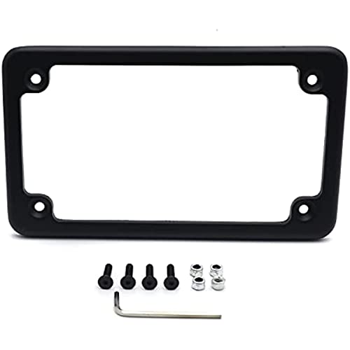 Image of Motorcycle License Plate Frames, Flat Bracket Tag Holder 7 Inches x 4 Inches, Universal Chrome License Plate Frame Exterior Accessories,Black