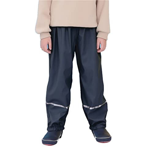 DAWILS Jungen Regenhose mit Fleecefutter Mädchen PU Regenanzug Kinder Fleece Gefüttert Halbhose Regenhose Baby Wind- und wasserdichte Matschhose Regenanzug Navy Blau 122