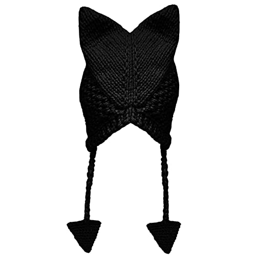 BIBITIME Crochet Beanie Hat Winter Cute Fox Cat Ears Knit Hat Ear Flap Pendent Cap3