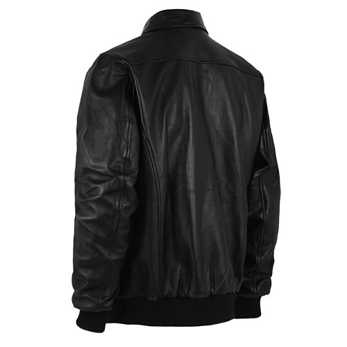 Men's Black Genuine Lambskin Bomber Motorcycle Leather Jacket | Button-Up Closure | Dual-Side Pockets4