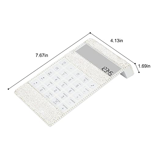Office Calculator With Bling Crystal Decorative With Calendar Time Alarm Clock For Fashionable Desk Accessory, Office Or Home Gift (White) #TOP6