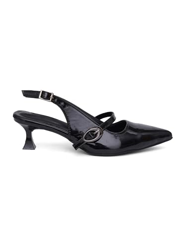 Image of TRYME Kitten Heel Sandals for Women | Pointed Toe Mules with Adjustable Strap | Elegant Comfort Heels for Office, Evening & Formal Occasions