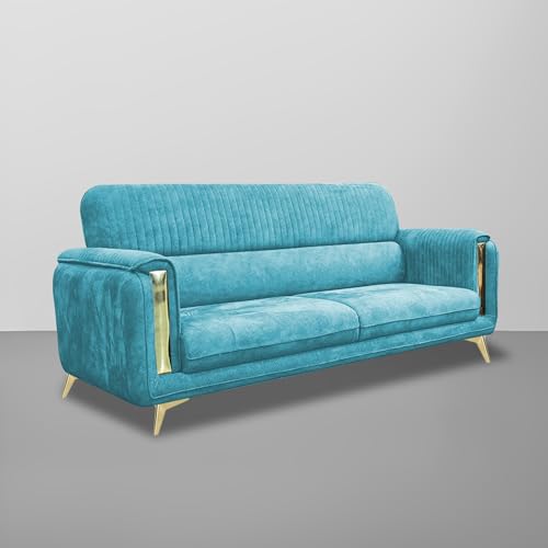 Image of Casaliving Gelio 3+2 Seater Sofa Set for Living Room (Turquise Colour) Premium Fabric Sofa