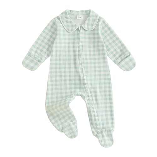 BULINGNA Newborn Baby Boy Girl Gingham Footed Romper Peter P