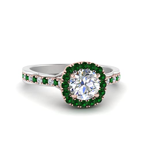 Image of Choose Your Gemstone Cathedral Halo Two Tone Engagement Ring 925 Sterling Silver Round Shape Halo Engagement Rings Lightweight Office Wear Everyday Gift Jewelry US Size 4 to 12