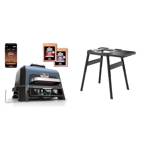 Ninja Woodfire Pro Connect XL Elektrischer BBQ Smoker Grill & Woodfire verstellbarer Ständer und Beistelltisch