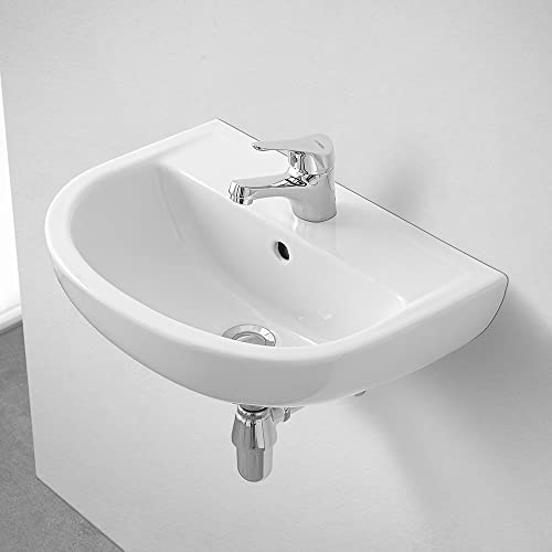 Inbagno Lavandino Bagno sospeso 54,5 x 41 cm, in Ceramica Bianca Lucida, con predisposizione per rubinetteria monocomando e Batteria 3 Fori