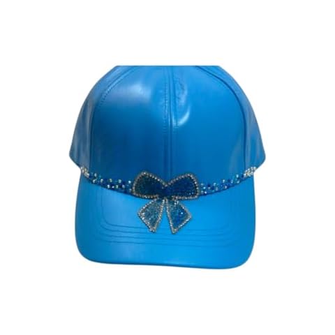 Genuine 100% Leather light Blue Hip Hop Bling Streetwear Baseball Cap Hat Ladies Teens Cover