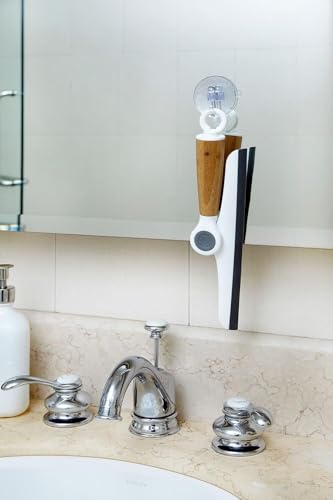 Image of Full Circle Hang Tight Pivoting Shower Squeegee, Bamboo Handle, White