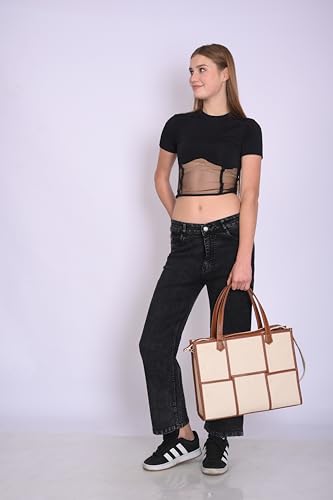 Image of Womanix Canvas Laptop Bag, 14 inch Laptop Bag, Work Shoulder Bag, Casual Briefcase, Handbag for Travel, Office, College With Long Adjustable Strap