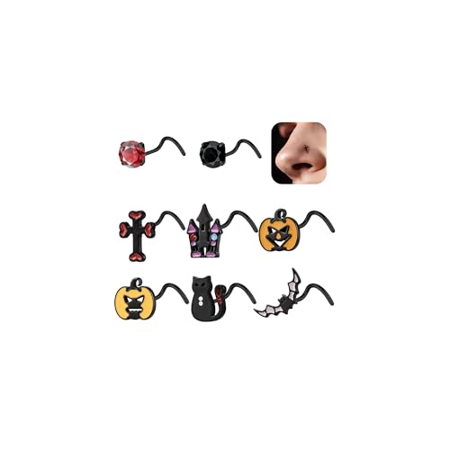 AccGin 20G L-Shaped Nose Ring Studs 314L Stainless Steel Spider L Bend Screws Piercing Jewelry for Women Men Black Halloween Christmas