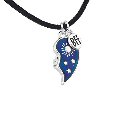 LUX ACCESSORIES BFF Crescent Moon Sun Blue Broken Heart Black Strand Necklaces4