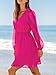 CUPSHE Women's Mini Dress V Neck Chiffon A-Line Short Dress Long Peasant Sleeves Hot Pink, XS
