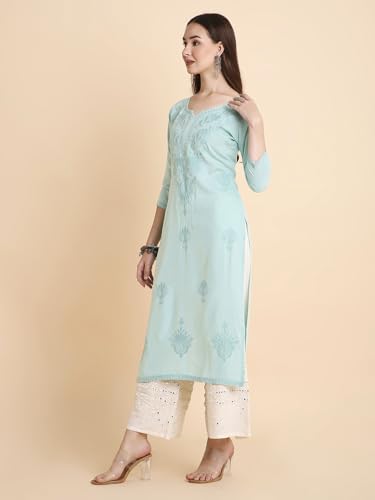 Image of RATAN Rayon Straight Lucknowi Chikankari Ethnic Wear Kurta for Women