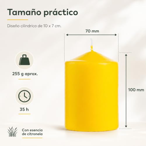 Miniatura 5 de Pack De 2 Velas Aromáticas Citronela 255g, Velón Taco De Cera 35h Duración - Antimosquitos Naturales, Ideal Para Jardín, Terraza, Camping Y Barbacoas, 10 X 7 Cm