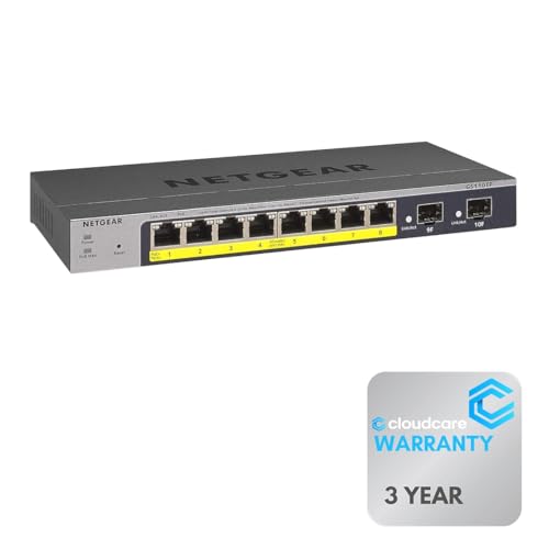 Image of NETGEAR GS110TP 8-Port 𝐏𝐨𝐄+ Smart Switch | Desktop and Wall-Mountable | 2 x SFP | Cloud Care's 3-Year Warranty SupportPlus Included