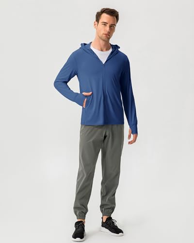 Locachy Men's UPF 50+ Sun Protection Jacket Hooded Lightweight Full Zip Long Sleeve Cooling Hiking Fishing Performance Shirts Dark Blue M - Thumbnail 7