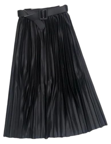Women High Waist Pleated Solid Skirt with Belt Lightweight Summer Midi Umbrella Skirt