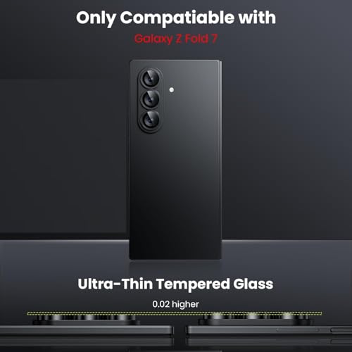Image of Skinomi Camera Lens Protector Compatible with Samsung Galaxy Z Fold 7 [Anti-Scratch] Premium Tempered Glass Film Aluminum Alloy Lens Ring Cover- Titanium Black