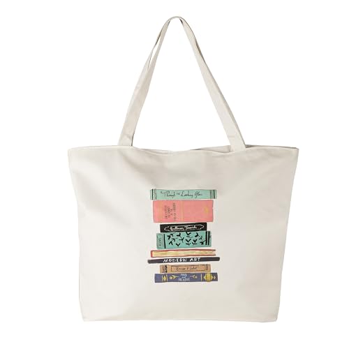Image of BROGBUS Classics Canvas Tote Bags for Women Girls Canvas Handbag Zipper Large Capacity Shoulder Bag for College Office Use