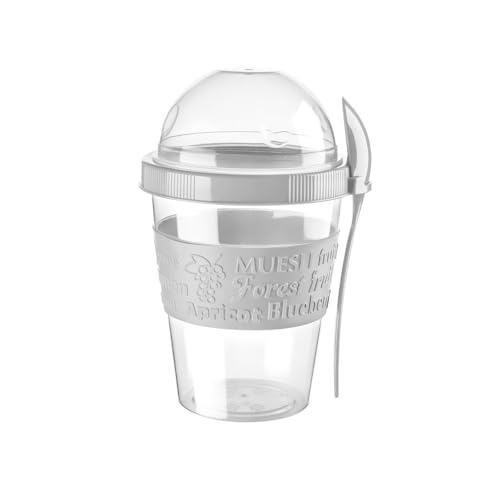 Juego de 4 macetas de yogur reutilizables con tapas, recipiente de avena nocturna con cuchara, recipiente de yogur de 20 onzas y 600 ml, ollas de desayuno para llevar, olla de yogur apta para