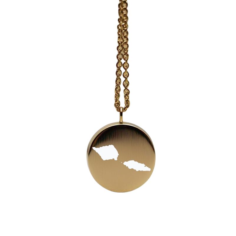 Pendentif carte des Samoa en argent sterling plaqué or 14 carats, forme ronde de 24 mm et épaisseur de 1,5 mm, breloque Terre, bijou de voyage délicat | Médaillon gravé Aventure | LKB_MAP_353