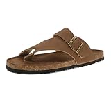 Pinpochyaw Women's Comfort Slide Sandals flip-flops Cork Footbed sandals Adjustable Buckle Indoor Outdoor Sandals (brown, Adult, Women, 9, Numeric, US Footwear Size System, Medium)