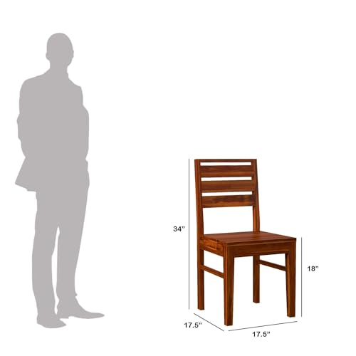 Image of 3 Line Wooden Dining Chairs Set of 2 for Kitchen & Dining Room, Two Seats, Solid Sheesham Wood, Honey Finish