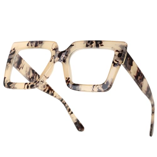 CLRAEGONK Oversized Blue Light Glasses for Women Fashion Square Thick Frames Stylish Non-Prescription Eyewear GRACE