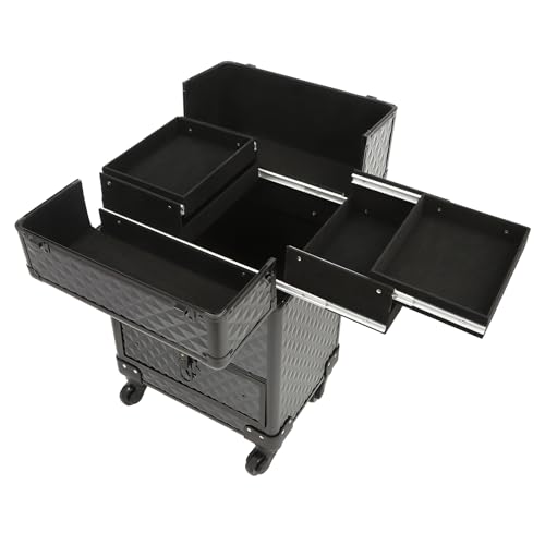 AOOCHU Rolling Makeup Train Case,Beauty Train Case Travel Train Case Makeup Organizer Case Professional Make Up Trolley With 4 Wheels For Nail Technician Artists Cosmetologist Stylist (Black)