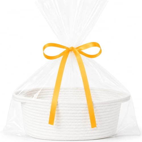 ABenkle Woven Rope Gift Basket with Handles, Storage Basket 12x8x5 White