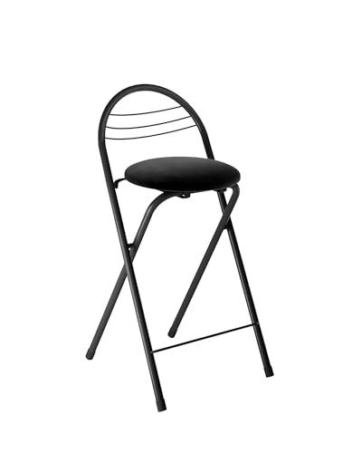 Amveya Stehtisch Klappbarer Metall Barhocker 1 Stück Mit Schwarz Weicher Samtsitz Tragbarer Camping Stuhl mit Rücken und Fußstütze Küchen und Gartenstuhl 60 cm Hoch