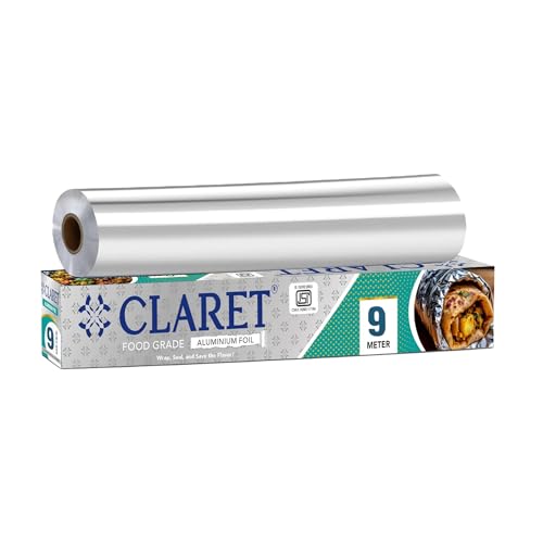 Image of Claret Food Grade Aluminium Foil Roll | 9 Meter | Kitchen Foil for Wrapping Roti Snacks Lunch | Safe & Hygienic Foil for Everyday Use (Pack Of 1)