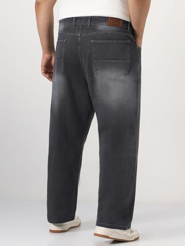Image of Urbano Plus Men's Loose Baggy Fit Washed Denim Jeans Non-Stretchable