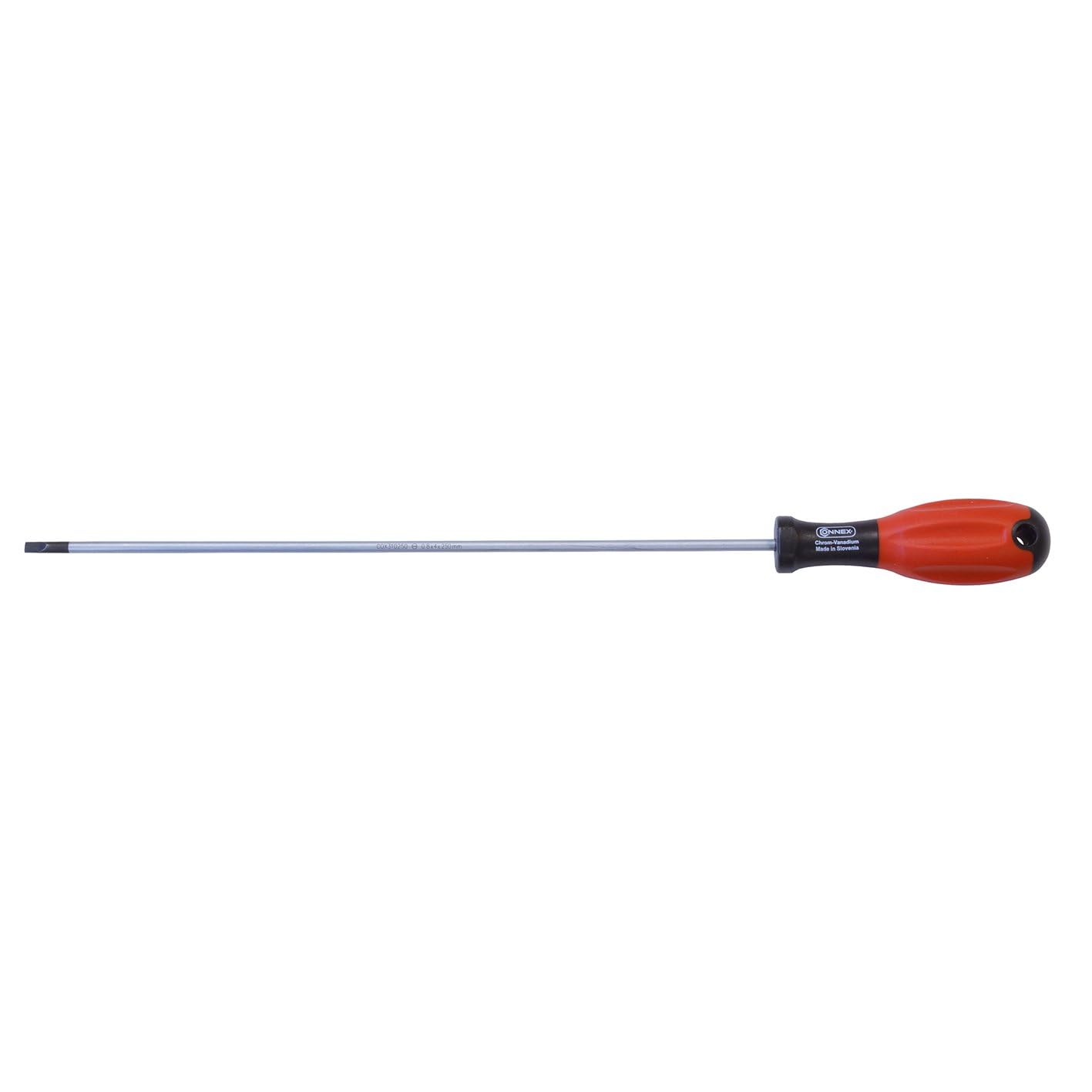 Destornillador profesional de acero cromado Vanadio y mango ergonómico de bimaterial antideslizante para una mayor seguridad en el mango, herramienta resistente multiusos (5,5 x 300 mm)