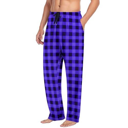 Cambkatl Men’s Plaid Pajama Pants, Elastic Waist Stretchy Straight Lounge Trousers Loose Pjs Bottoms Sleepwear with Pockets